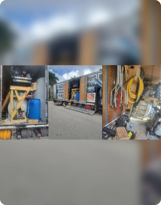 Power washing service truck with equipment