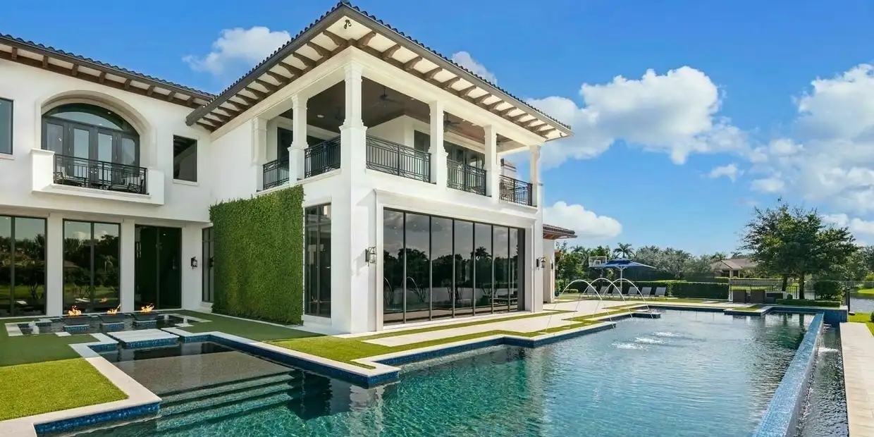 Modern luxury villa with pool and lawn