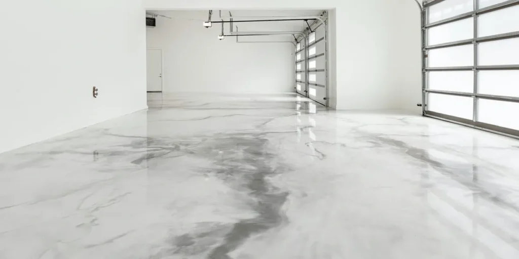 Empty modern garage with glossy marble floor
