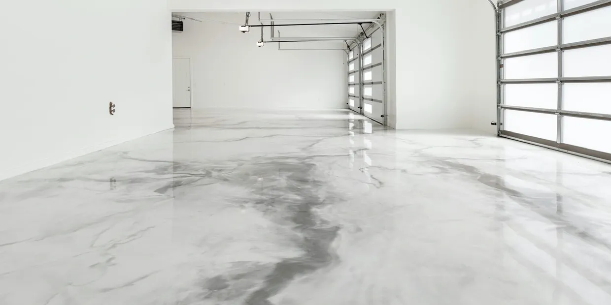 Empty modern garage with glossy marble floor