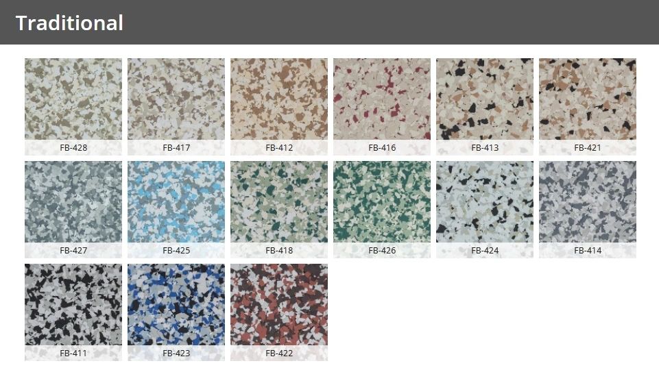 Traditional terrazzo tile color sample grid