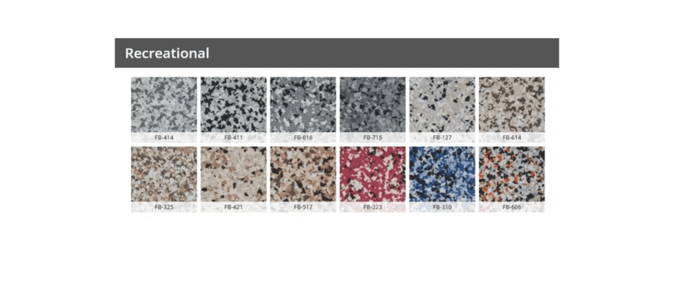 Grid of recreational speckled color samples