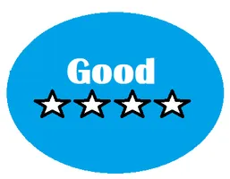 Blue badge reading "Good" with four stars