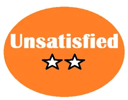 Orange oval "Unsatisfied" badge with two stars