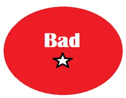 Red oval with word "Bad" and white star