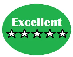 Green oval "Excellent" badge with five stars