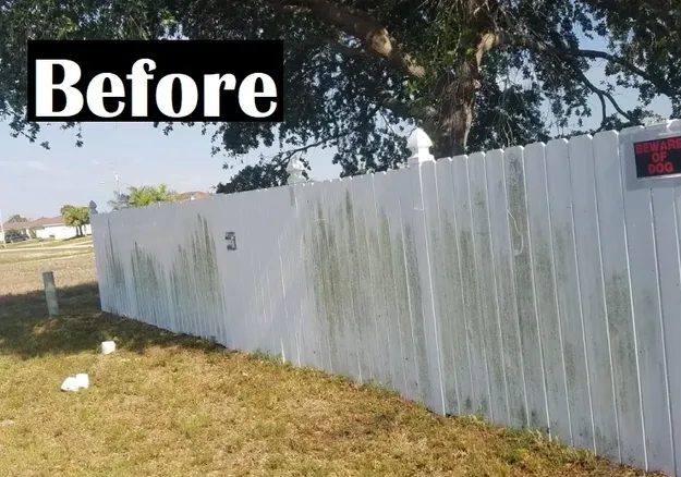 White wooden fence before cleaning