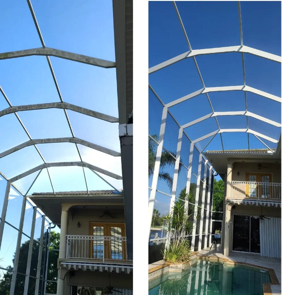 Two-story house with screened pool enclosure