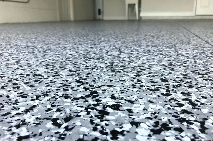 Speckled gray black and white epoxy floor