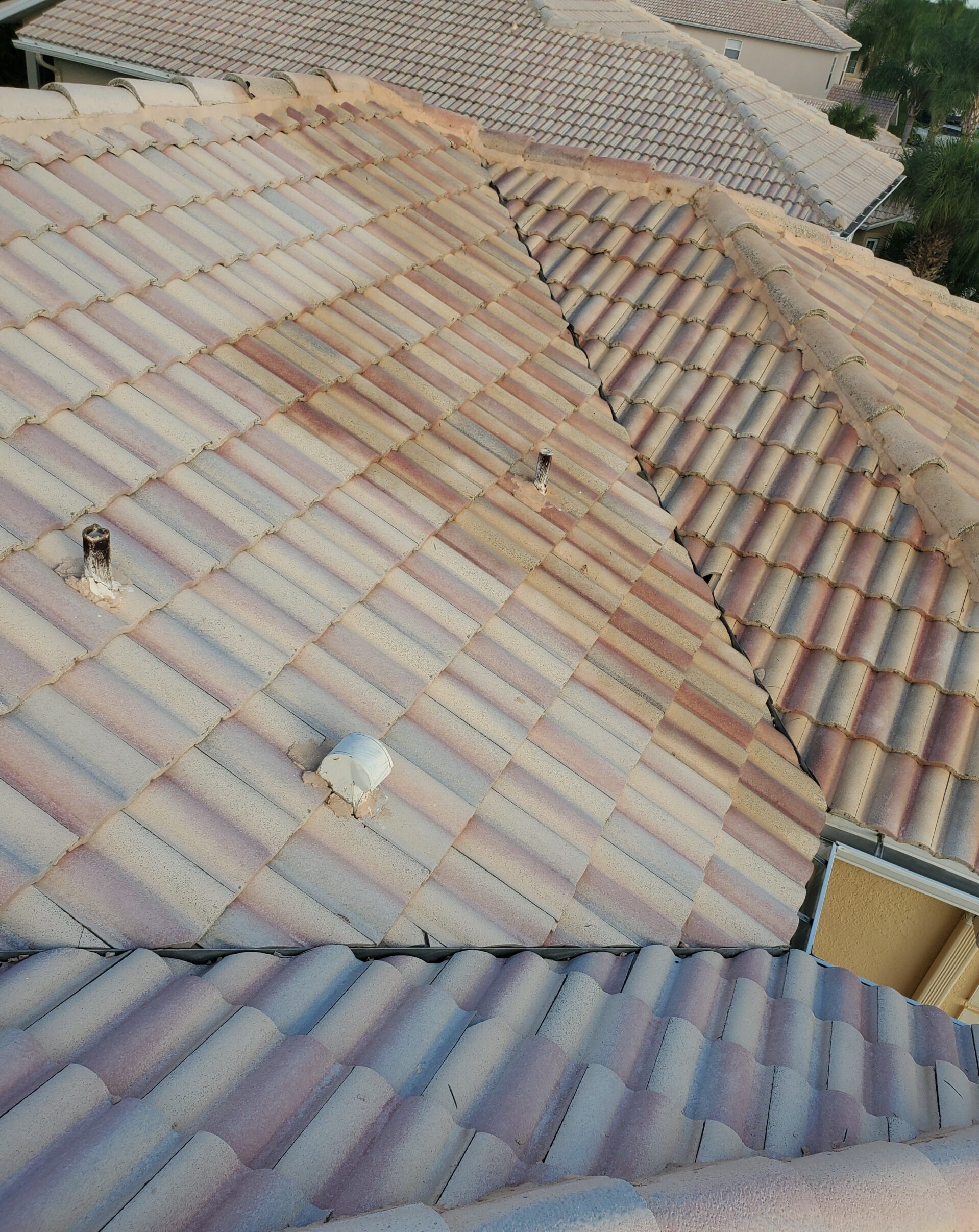 Aerial view of beige clay tile rooftops
