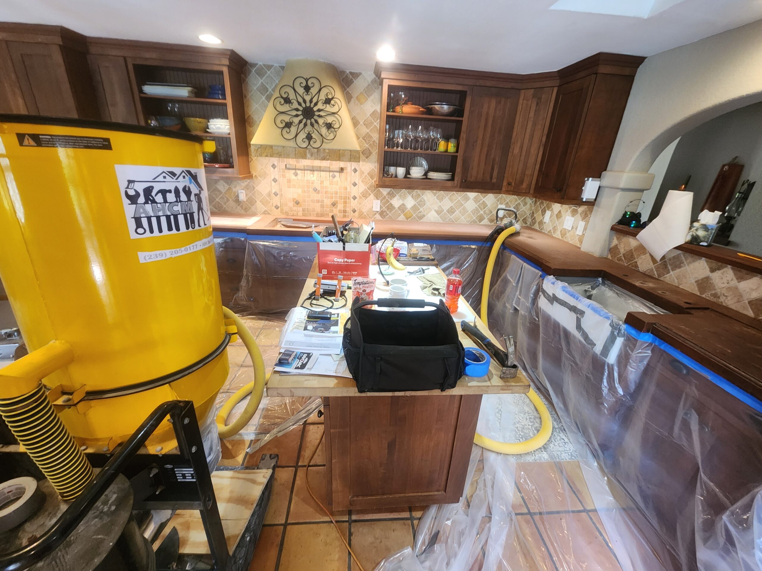 Kitchen renovation with tools and dust extractor