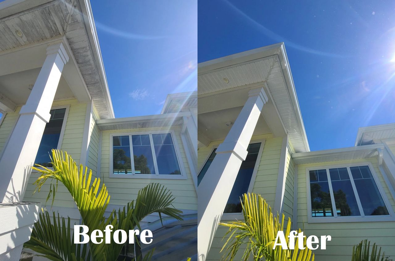 House exterior before and after cleaning