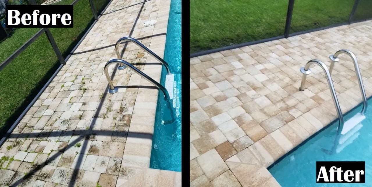 Pool deck cleaning before and after