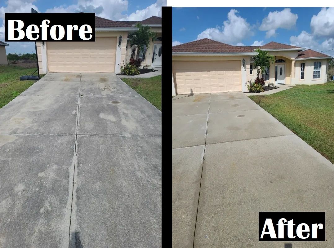 Before and after driveway pressure washing