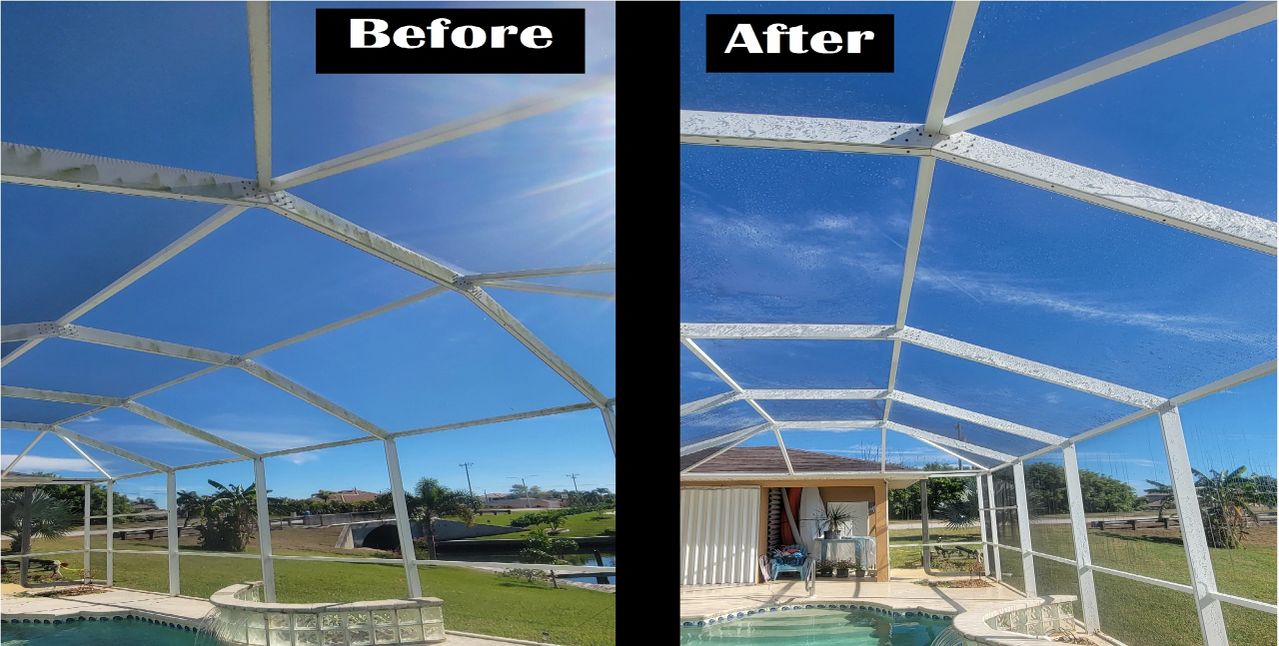 Before and after pool enclosure restoration