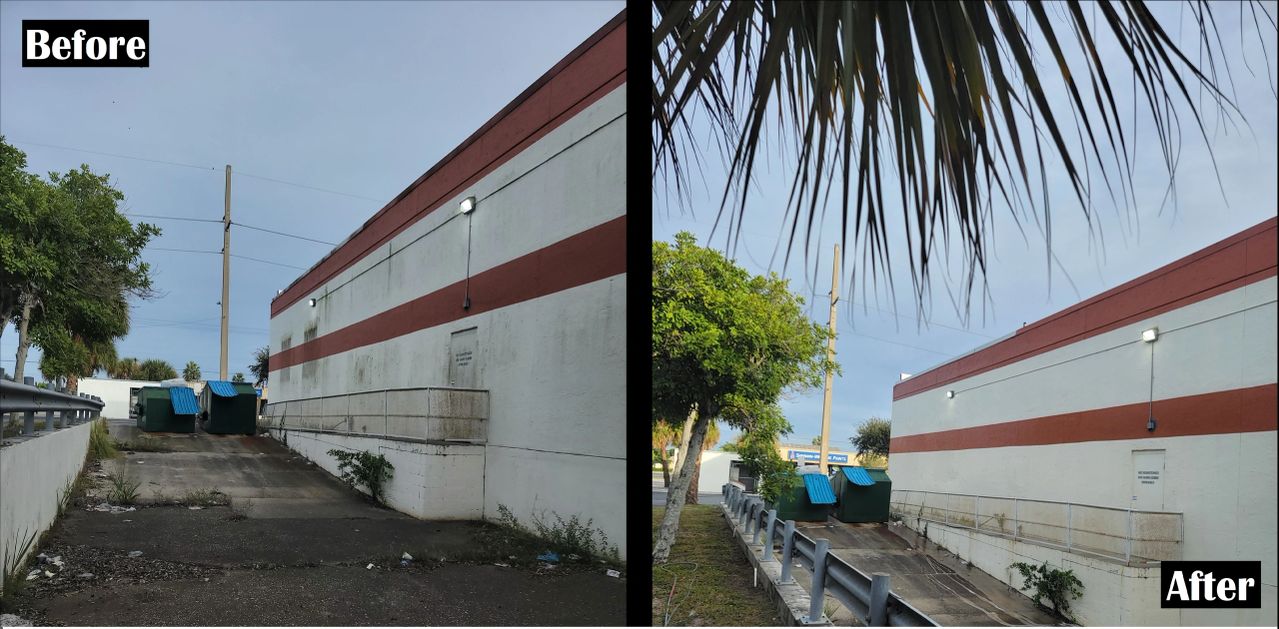 Before and after alleyway cleanup with dumpsters