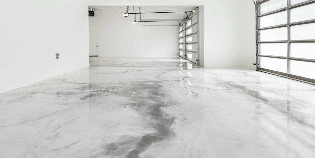 Bright empty garage with glossy marble floor