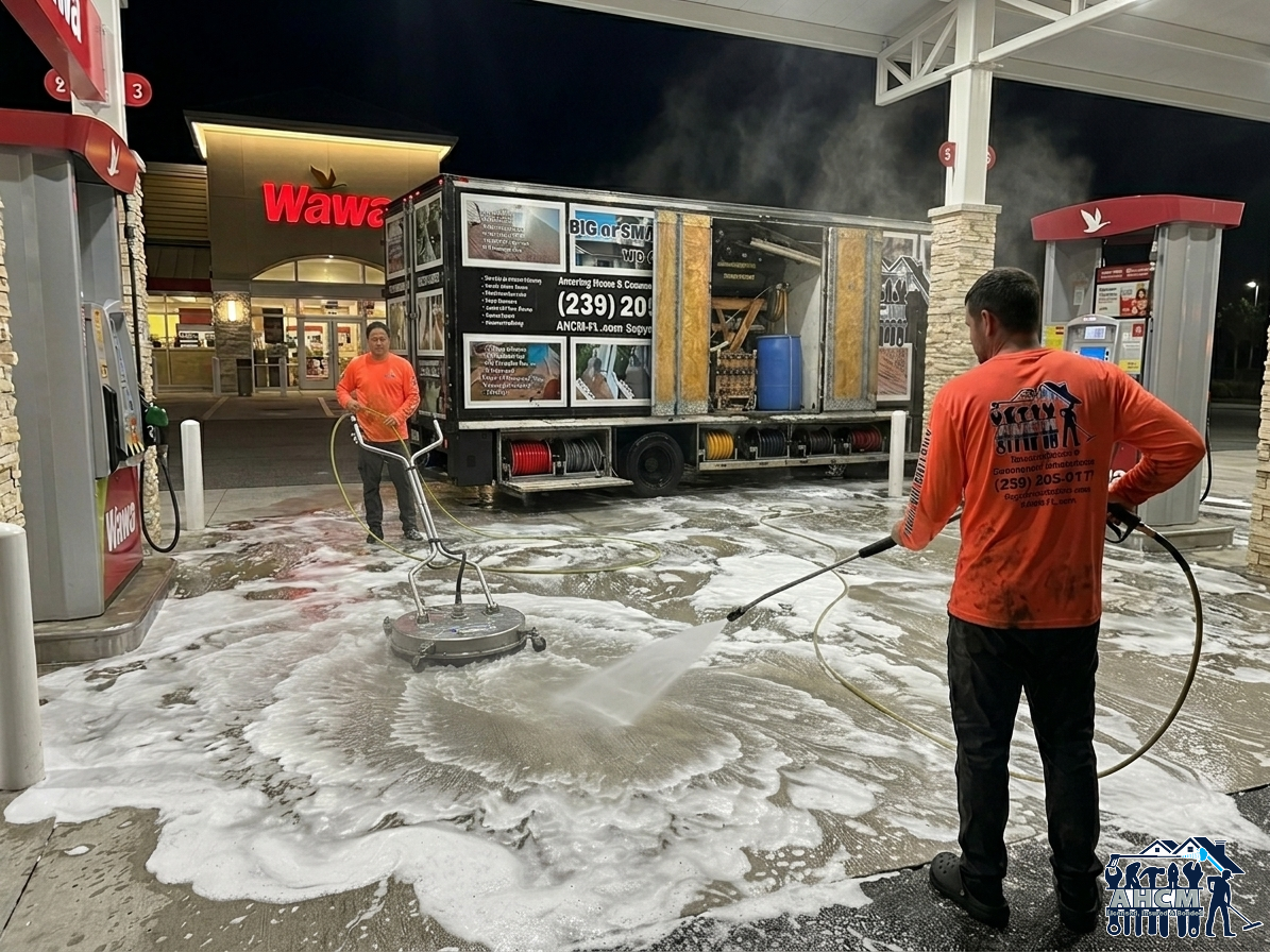 commercial gas station cleaning pic wawa at night