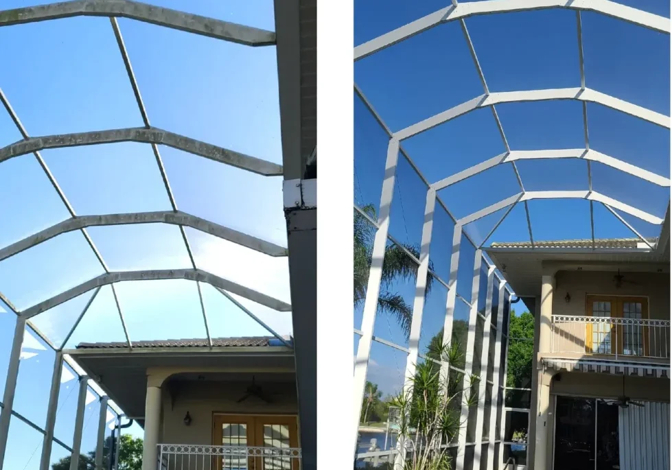 Two-story house with screened pool enclosure