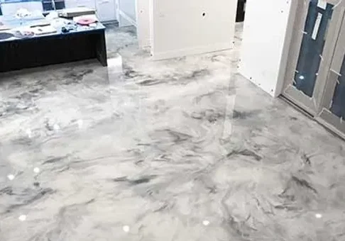 Polished gray marble epoxy flooring in room